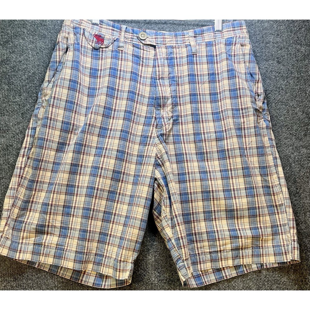 Abercrombie & Fitch Plaid Chino Shorts Men's 32 Red Moose Logo Preppy Y2K